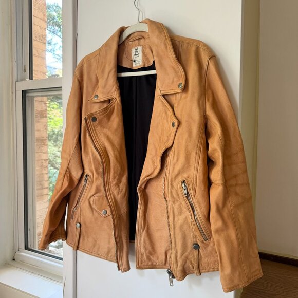 New Free People Jealousy Leather Moto Jacket We The Free Camel Brown Small - Picture 12 of 12